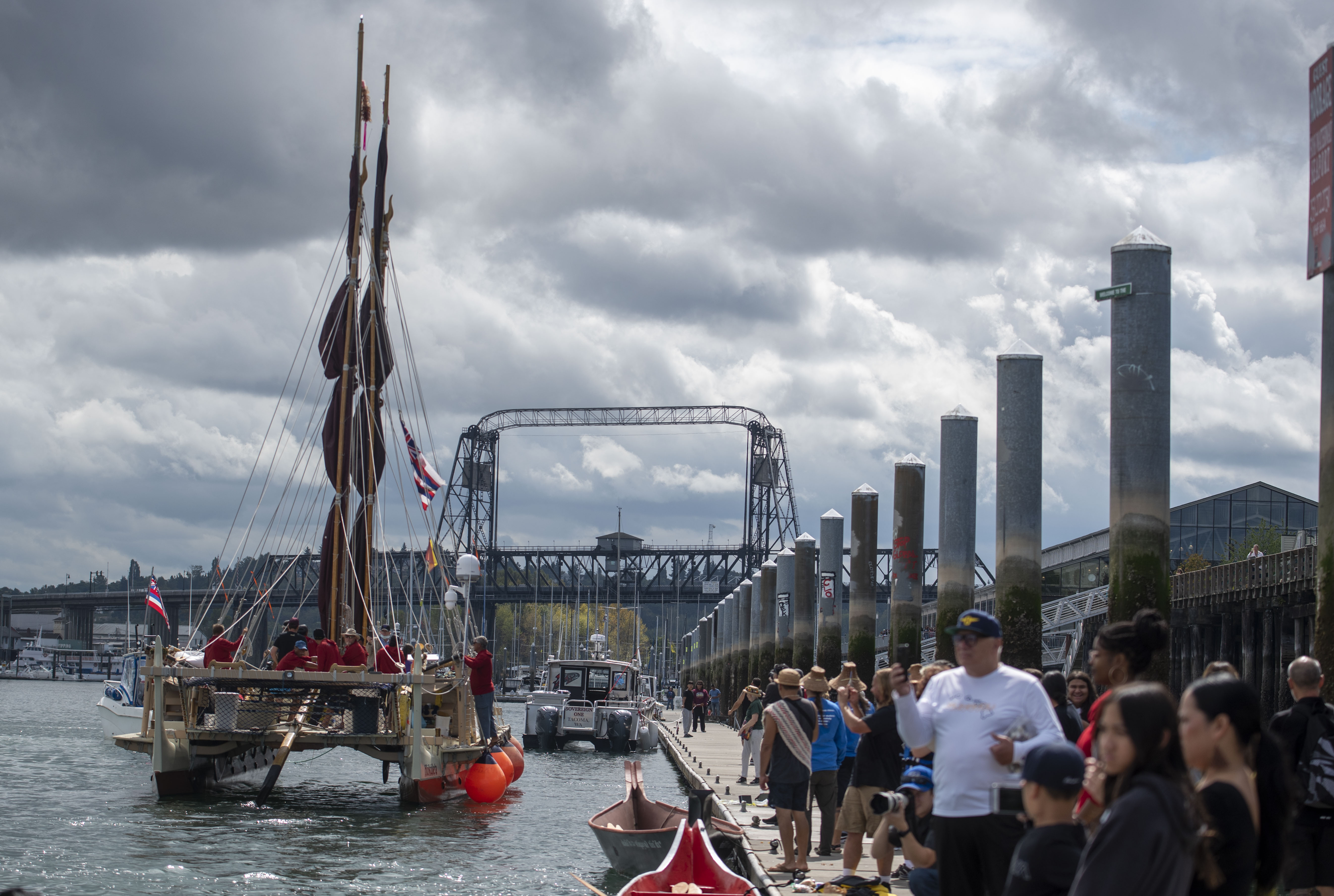 The flotilla then docked at Foss Waterway Seaport and followed landfall protocols before crew members joined the crowd gathered ashore. 